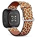 CJBROES Replacement Leather Watch Band, Compatible with Fitbit Versa 3 and Fitbit Sense of Wristband Bracelet Accessory - Giraffe Skin