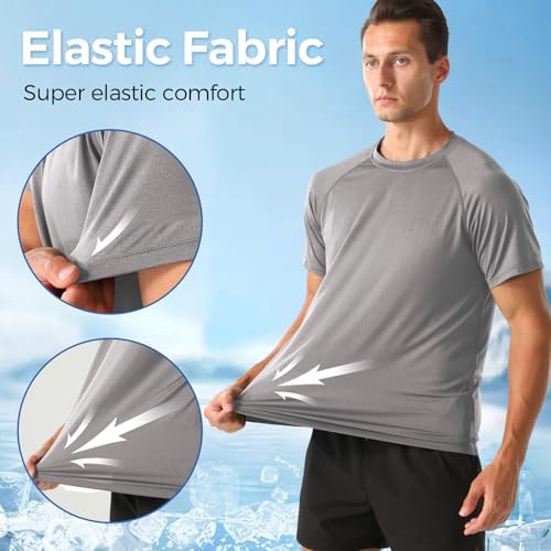 HYCOPROT Mens Short Sleeve Shirt Gym Clothes Workout Shirts Base Layer Sport Wear Activewear Gym Athletic Loose Fit Quick Dry Lightweight Moisture Wicking Crewneck for Jogging Running Fishing Hiking - 5