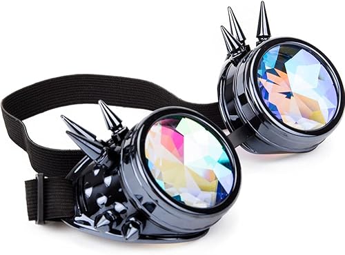 Miniatura 10 de Gafas caleidoscopio para raves trippy psicodélico steampunk con lentes de cristal de difracción de prisma arcoíris Negro