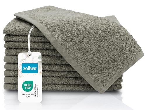 ZOLLNER Juego de 10 Toallas de Invitados: Toallas pequeñas y mullidas de 30 x 50 cm, Lavables a 60 °C, de algodón, en Color Topo, Calidad hotelera, con certificación Oeko Tex®