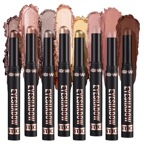 flintronic Eyeshadow Stick, 8 Farben Matt und Schimmernder Augen Make up Set, Hochpigmentierte Creme Lidschatten, Weiche Cremige Matte Schimmer Lidschatten Bleistift, Langanhaltend, Knitterfrei