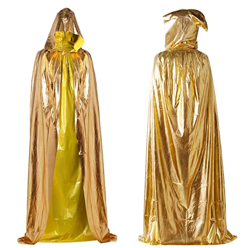 hoyuwak Cloak with Hood Wizard Hooded Cape Full Length Robe for Women Men Role Play Costume Dress-Up Halloween Christmas Holiday(Gold)