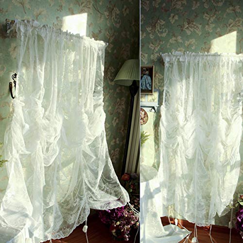 Fadfay Balloon Curtain Adjustable Tie-Up Off White Lace Semi Sheer Window Curtain Shade European Style Embroidered For Living Room Bedroom 1 Panel 78" 90" #TOP4