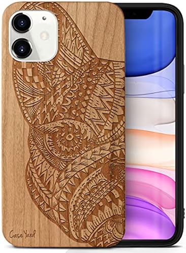 CaseYard Wood Phone case for iPhone 11 Laser Engraved Pug Face Design Cherry Wood Compatible iPhone case Protective Shockproof Slim fit Cell Phone Cover for Men & Women