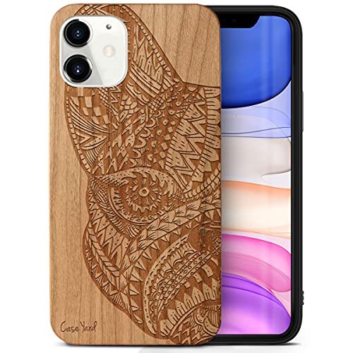 Caseyard Wood Phone Case For Iphone 11 Laser Engraved Pug Face Design Cherry Wood Compatible Iphone Case Protective Shockproof Slim Fit Cell Phone Cover For Men & Women #TOP2