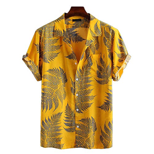 Men's Short Sleeve Button Up Shirts Floral Shirts for Men Summer Casual Hawaiian Tropical T-Shirts Slim Beach Tops Yellow
