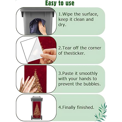 Image of 2 PC Trash Can Sticker 14.57 x 32.28 Inch Christmas Tree Gift Box Vinyl Sticker with Gold Ornament Snowflake and Red Background Pattern for Outdoor Garbage Bin Garden Yard Decor