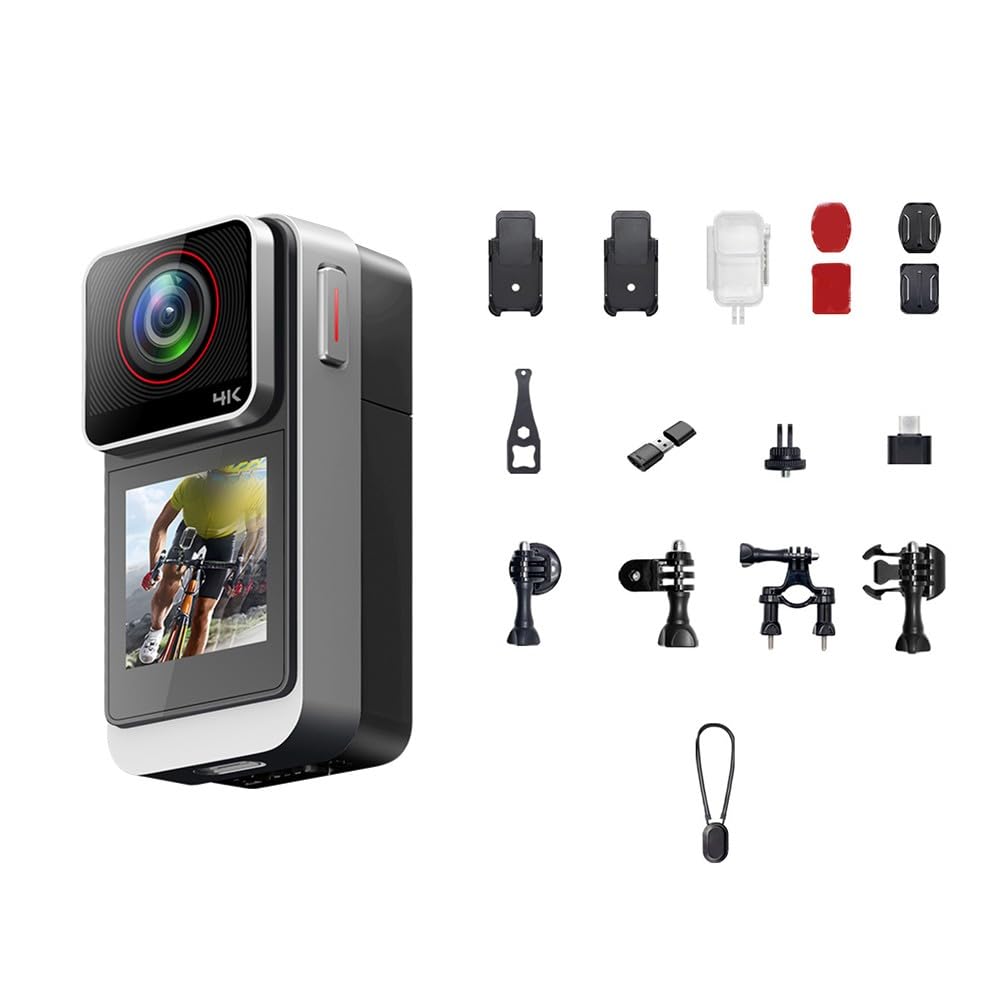 Action Camera 4K impermeabile con foto da 20 MP, schermo da 1,3 pollici e grandangolo a 120°, videocamera sportiva portatile per ciclismo, vlogging animali domestici, supporta 256 GB