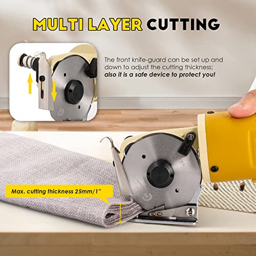 Cgoldenwall Electric Rotary Fabric Cutter, Multi-Layer Electric Fabric Scissors With 1"Cutting Thickness, For Cloth Fabric Leather And Carpet, Comes With Replacement Blades, Sharpening Stones, 110V #TOP6