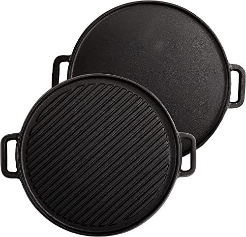 Belypoke 12 Inch Cast Iron Griddle Lightly 2-in-1 Reversible Grill Stove Top Griddle Grilling Pan with Handles for Stovetop, Gas Range, Electric Stovetop Heat Evenly On Open Fire