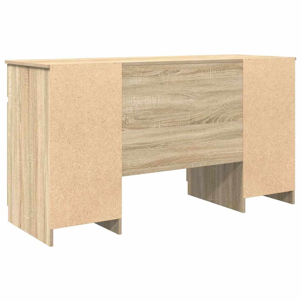 Scrivania rovere sonoma in legno ingegnerizzato 140 x 49 x 76 cm con 2 cassetti e ripiano, postazione lavoro e studio per computer PC gaming, mobile ufficio salvaspazio per smartworking casa