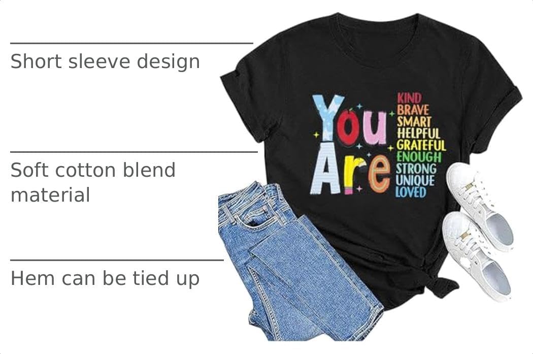 Teacher Shirts Women First Day Back School Kindness Short Sleeve Tee Tops image 4