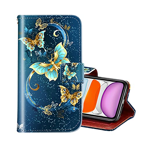 Ook Compatible With Iphone 11 Wallet Case Leather Butterfly Design For Women For Girls Protective Leather Case With Kickstand And Card Slots For Iphone 11 6.1 Inches Butterfly Blue #TOP20