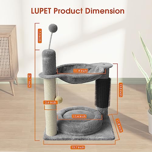 Cat Tree Cat Tower For Indoor Cats 26.7In, Small Cat Tree With Scratching Post And Cat Self Groomer, Cat Perch With Dangling Ball, Cat Tree Stand For Kittens, Cat Climbing Tower, Grey #TOP5
