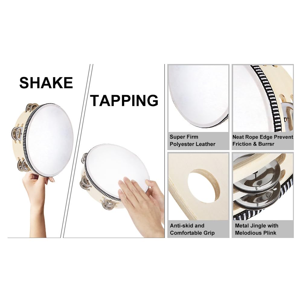 10 Stück Hand Tambourin Musikalisches Tamburin, Tamburin Trommel, Rhythmus Handtrommel Jingles Percussion, Musikinstrument Geschenk Zum Tanzen, Bandauftritte, Partys, KTV