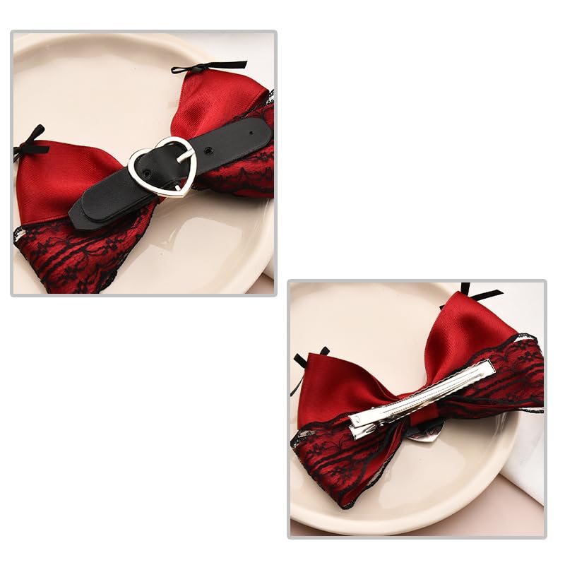 Big Halloween Hair Clips for Women Girls Gothic Bow Hair Clips Punk Goth Hair Accessories Large Bow Barrette Clip Party Wear Hair Clips Bow Festival Christmas Hair Bow Clips Red Bowknot Hair Clip - Image 5