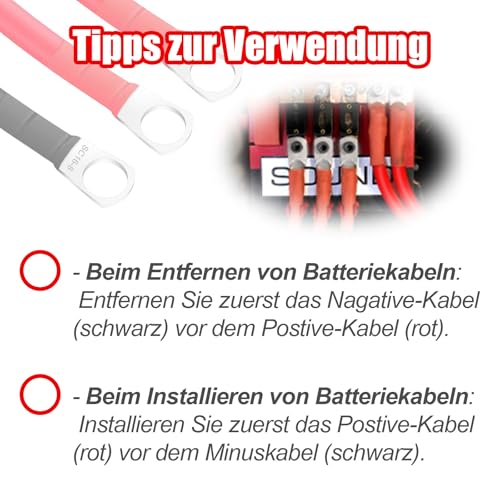 WANGYZJ 2 STK 5 AWG Batteriekabel Aus Reinem Kupfer, Batterie Kabel Mit M8 Ringklemmen, 16mm² Auto Batterie Kabel Für LKW Motorrad Solar Marine Schwarz Rot (Länge: 50 cm)