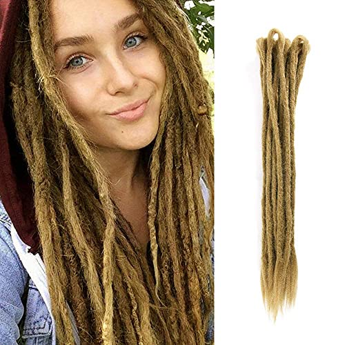Extensiones de rastas de doble extremo, 20 pulgadas, 10 hebras, rastas sintéticas marrones, extensiones de rastas hechas a mano, crochet hippie locs (27 # / color marrón claro)