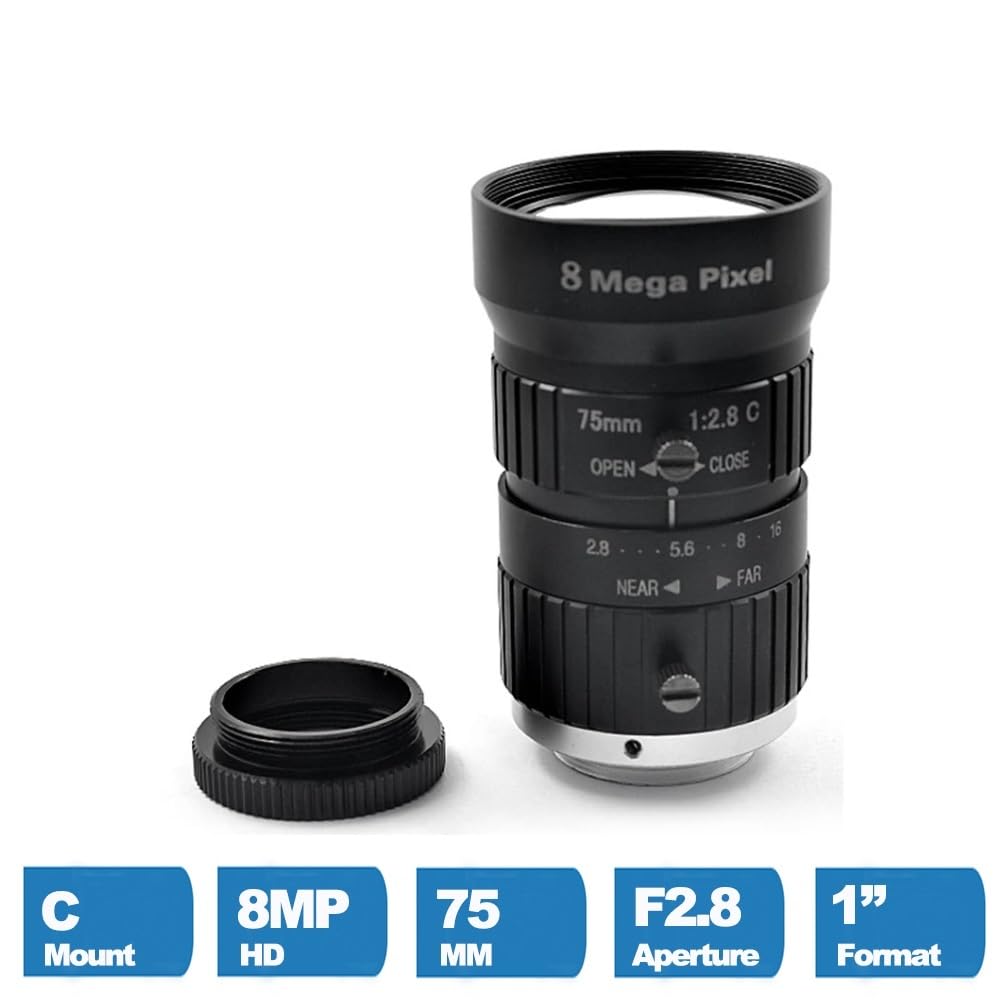 HD 8MP CCTV Lens 75mm C Mount Manual Iris Manual F2.8 Aperture 1