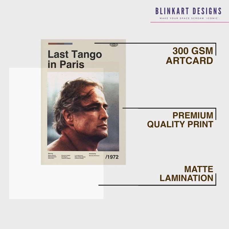 Image of BLINKART Last Tanngo In Paris Movie Poster Frame 8x12 Inch | Premium 300 GSM Paper Wall Print | Mid Century Vintage Film Artwork for Home, Bedroom, Living Room, Office | Framed Photo Decor