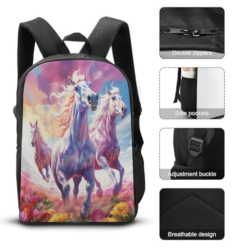 Sac à dos motif cheval 3D avec sac à déjeuner pour la rentrée scolaire des enfants - 4