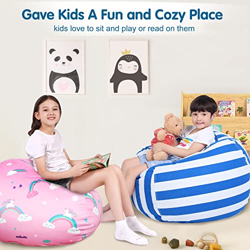 Lukeight Stuffed Animal Storage Bean Bag Chair For Kids, Zipper Storage Bean Bag For Organizing Stuffed Animals, Stripe Bean Bag Chair Cover, (No Beans) X-Large #TOP3