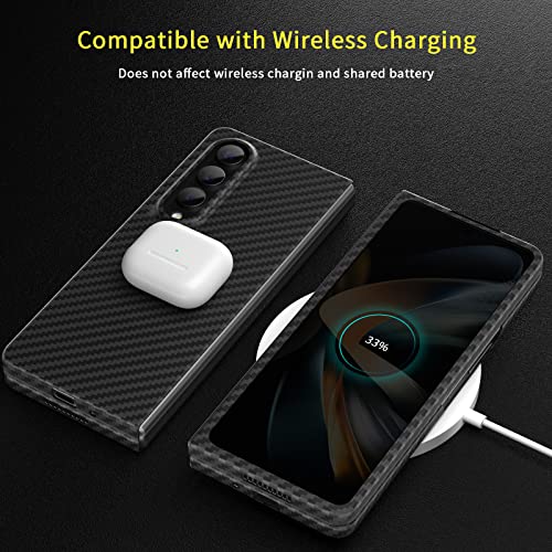 memumi Real Carbon Fiber for Samsung Galaxy Z Fold 4 5G Case, Sturdy Durable Carbon 0.5 mm Slim Case for Galaxy Z Fold4 Carbon Fiber Aramid Fiber with Military-Grade Drop Protection Black