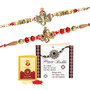 TIED RIBBONS Rakhi voor broer set van 2 Rakhi voor Bhaiya Bro Rakhi met kaart en Roli Chawal – Raksha Bandhan Rakhi…