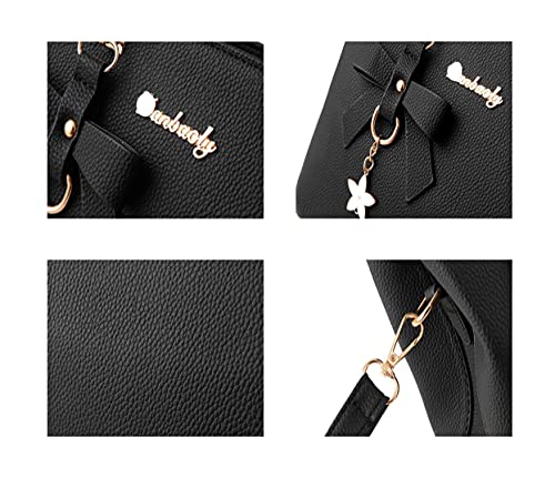 Top-handle Handbags Purse for Women Small Satchel PU Leather Shoulder Crossbody Bag with Bowtie Pendant4