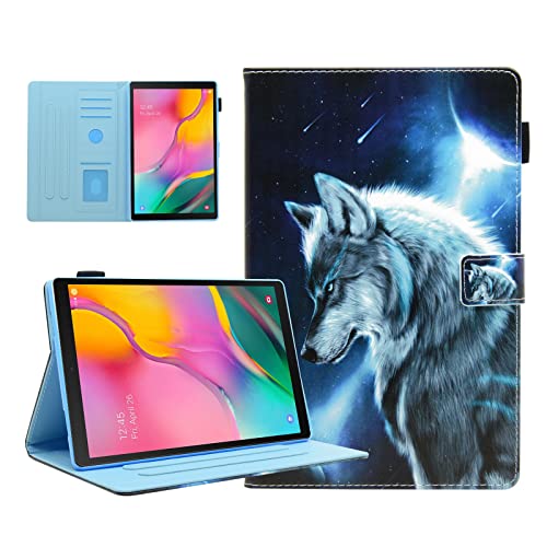 KEROM Samsung Galaxy Tab A 10.1 2019 Hülle (T510/T515), PU Leder Stoßfest Schutzhülle mit Stand, Smart Cover für Galaxy Tab A 10.1 2019 (Nicht für Tab A6/Tab A 10.1 2016 Modell), Wolf Cover