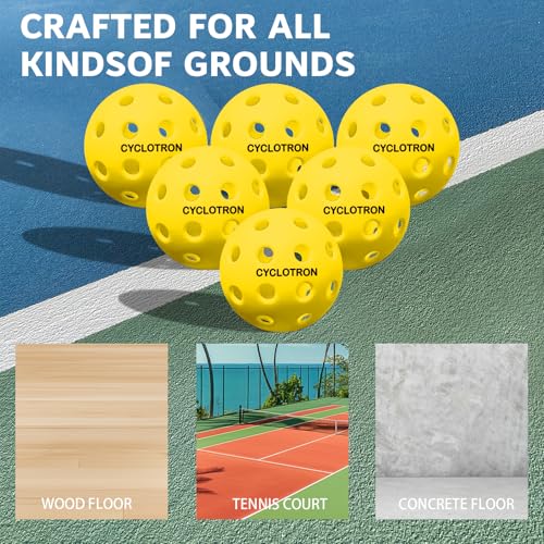 Image of cyclotron 6-Pack Premium Pickleball Balls - USAP Approved, 40 Holes Outdoor /Indoor Pickle Balls with Bag, Perfectly Balanced, High Bounce True Flight, Pickle Ball for Tournament Play