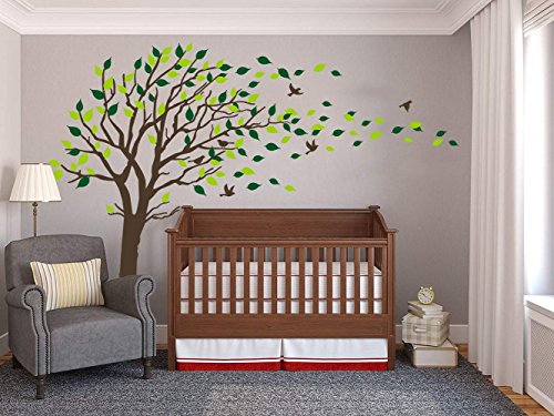 Large Tree Blowing In The Wind Tree Wall Decals Wall Sticker Vinyl Art Kids Rooms Teen Girls Boys Wallpaper Murals Sticker Wall Stickers Nursery Decor Nursery Decals (Dark Brown) #TOP5
