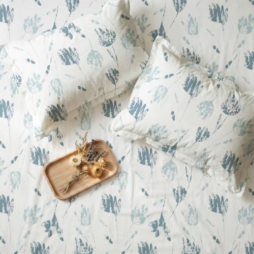 Image of Urban Space Serene 100% Cotton bedsheet for Single Bed, 200 TC Single Bed Sheet, Cotton bedsheet with 1 Pillow Cover (58 x 90 inches, Frosted Tulips Dusty Teal)