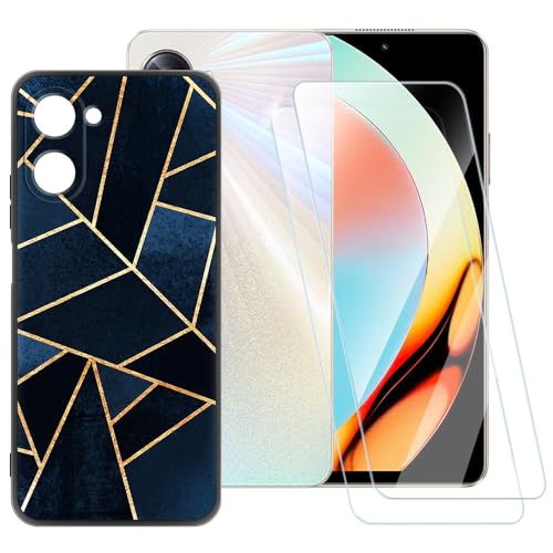 Funda TPU Impresa + 2 Protectores de Pantalla de Vidrio Templado Compatible con OPPO Realme 10 Pro 5G, Carcasa Artística Delgada Antigolpes, Antirrayaduras, Protección Total