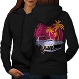 wellcoda America Muscle Car Womens Hoodie, Automobile Print on The Jumpers Back Black XL