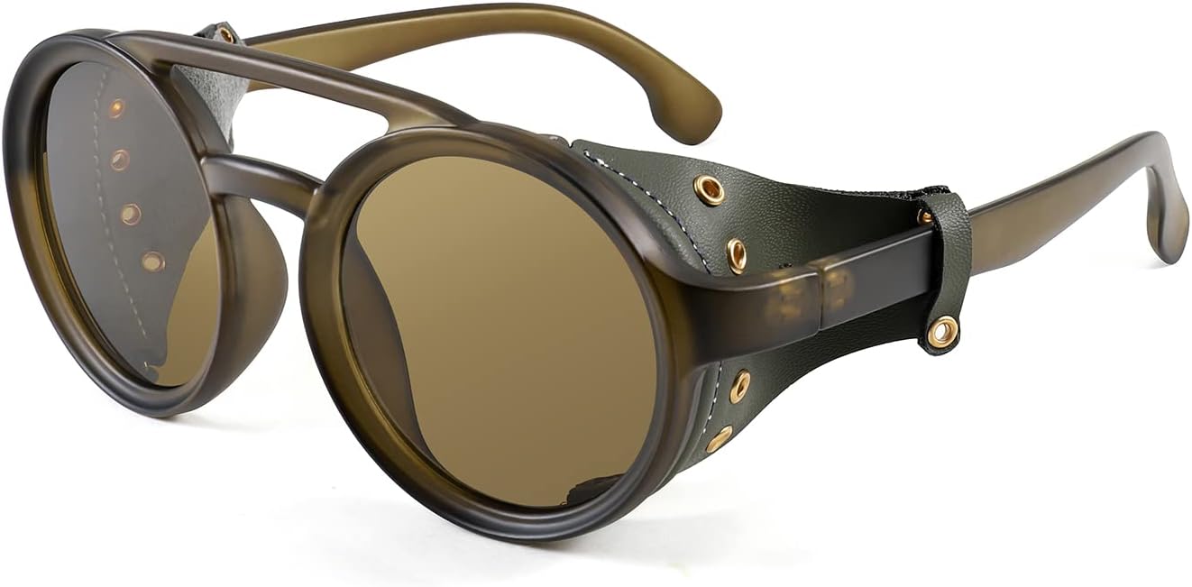 Retro Steampunk Round Sunglasses for Men & Women – Lightweight Frame
