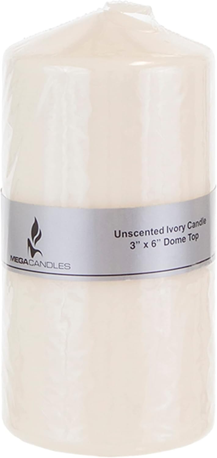 Mega Candles 6 pcs Unscented Dome Top Ivory Pillar Candles, Pressed Premium Wax Candle 3 Inch x 6 Inch, Home Décor, Weddings, Parties, Festivities, Occasions, Florists, Events, Prayers, Memorials