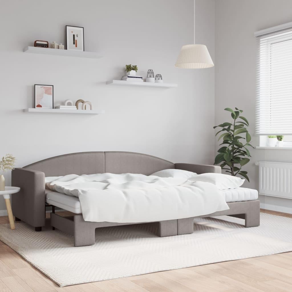 Rozkładana tkanina 2w1 wysuwana sofa z materacami do salonu taupe 80x200 cm