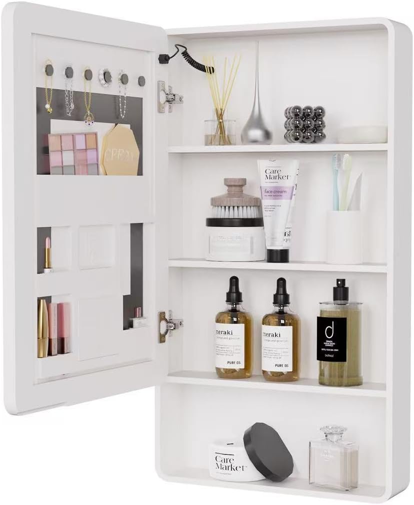 LED Anti-Fog Bathroom Medicine Cabinet with Warm Light, Easy Install Aluminum-Plastic Frame, Wall Mounted Mirror Storage (19.69x35.43 Inches, Single Door)