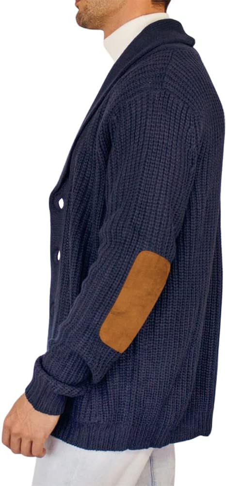 Runcati Men's Shawl Collar Cardigan Sweater Multi-Color Button Down Knitted Sweaters with Pockets - Image 3