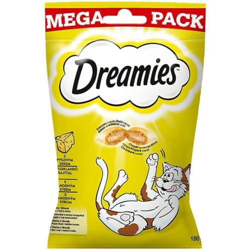 Dreamies Klassiker Katzensnacks mit Käse Mega Pack – Katzenleckerli mit knuspriger Textur und cremiger Füllung – 2 x 180g