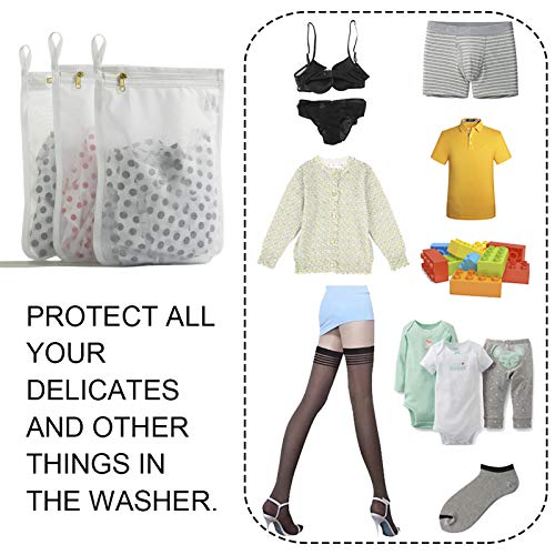 Tenrai Delicates Laundry Bags, Bra Fine Mesh Wash Bag For Underwear, Lingerie, Bra, Pantyhose, Socks, Use Ykk Zipper, Have Hanger Loops, Small Openings (White, 3 Small) #TOP5