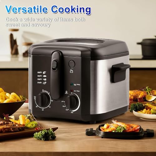 Friggitrice Elettrica 6L con Timer e Temperatura Regolabile 0-190℃, Cesto e Finestra di Visualizzazione, Friggitrice in Acciaio Inossidabile per Cucina