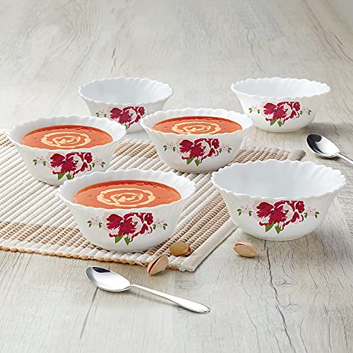 Image of Larah by Borosil Rose Red 6 Pcs Opalware Bowl Set (150 ml Each)