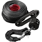 Kolvoii Synthetic Winch Rope, Winch Cable Kit 2/7" x 50ft 11000lbs with Heavy Duty Steel Hook, Prote