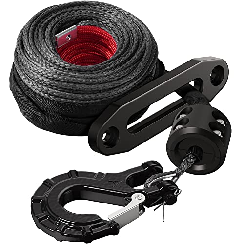 Kolvoii Synthetic Winch Rope, Winch Cable Kit 2/7" X 50Ft 11000Lbs With Heavy Duty Steel Hook, Protector Sleeve, Rubber Stopper And Winch Fairlead For Towing Atv Utv Suv Truck Etc(Black Hook) #TOP4