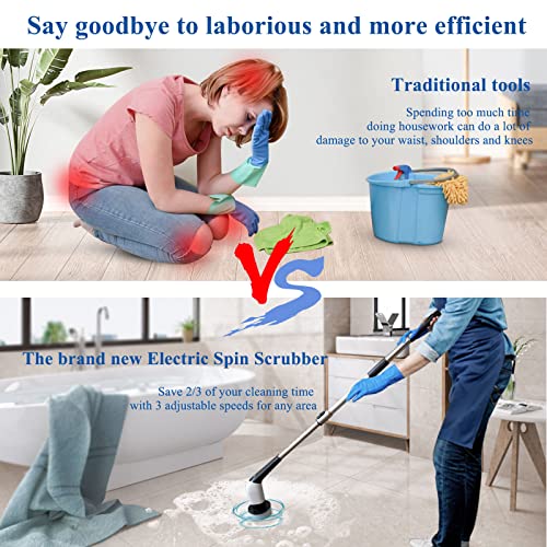 Electric Spin Scrubber, Losuy Shower Scrubber With Led Screen, Power Shower Scrubber For Bathroom, Kitchen, Floor, Tile, Tub With 12-45 In Adjustable Extension Arm And 8 Replaceable Drill Brush Heads #TOP1