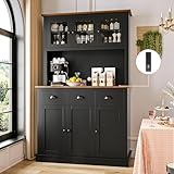 MU 71' Kitchen Pantry Cabinet with Charging Station, Tall Kitchen Hutch with Countertop, Drawers & Microwave Shelf, Food Storage Cabinet for Dining Room & Coffee Bar, Black
