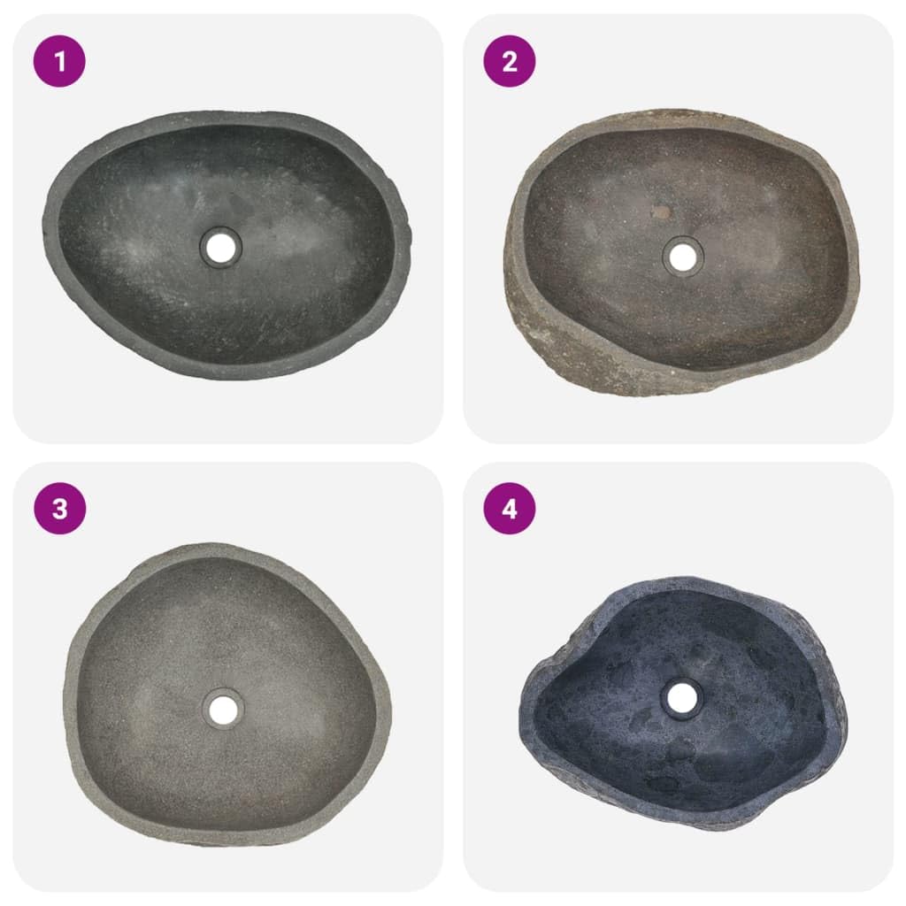 HOMOZY Lavabo de Forme Ovale Pierre Naturelle de Rivière Évier Pratique Décoration de Salle de Bains pour Toute Salle D'eau ou Toilette Design Moderne et Élégant (46-52) x(35-40) x15 cm