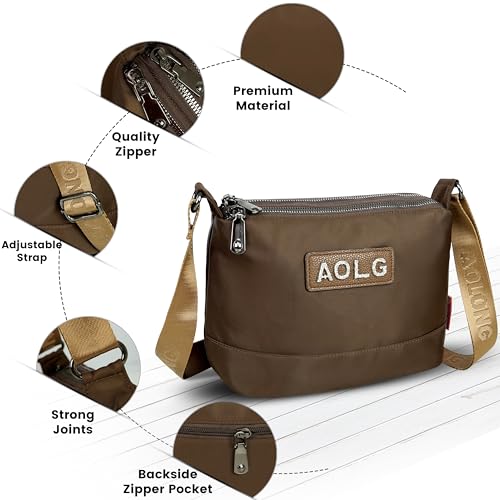 Image of Storite Large Nylon Crossbody Bag for Women, Waterproof Sling with Multi-Compartment & Adjustable Strap - Brown (23x18x10 cm)